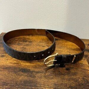 Michael Kors brown logo women belt size medium flawed with gold
